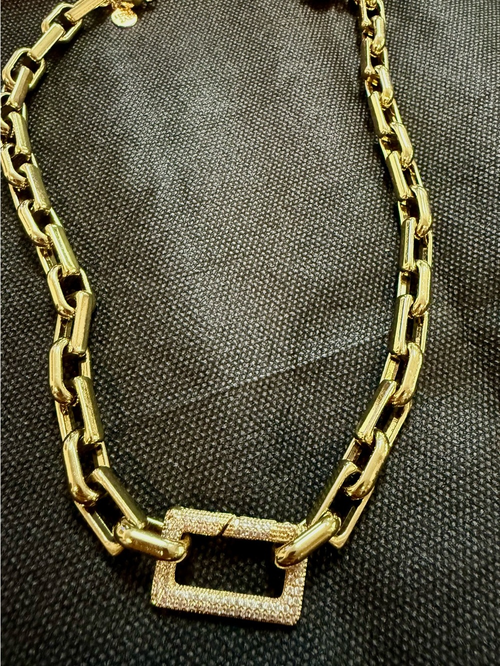 Alexa Rae Gold Chain Link Necklace with Pave Rectangle Pendant